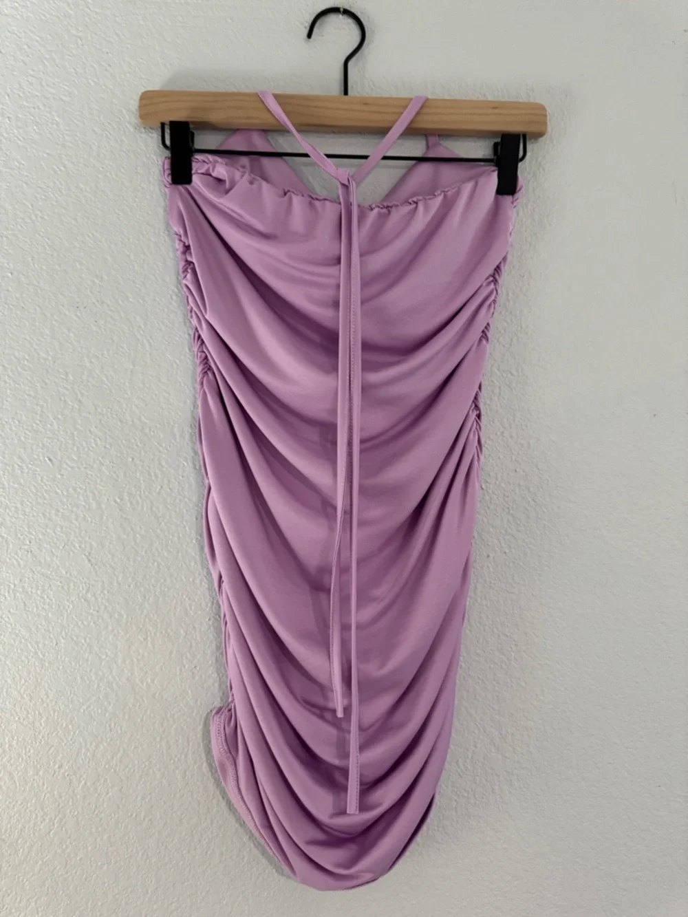 Lilac Ruched Tube Mini Dress with Halter Tie - Picture 3 of 3